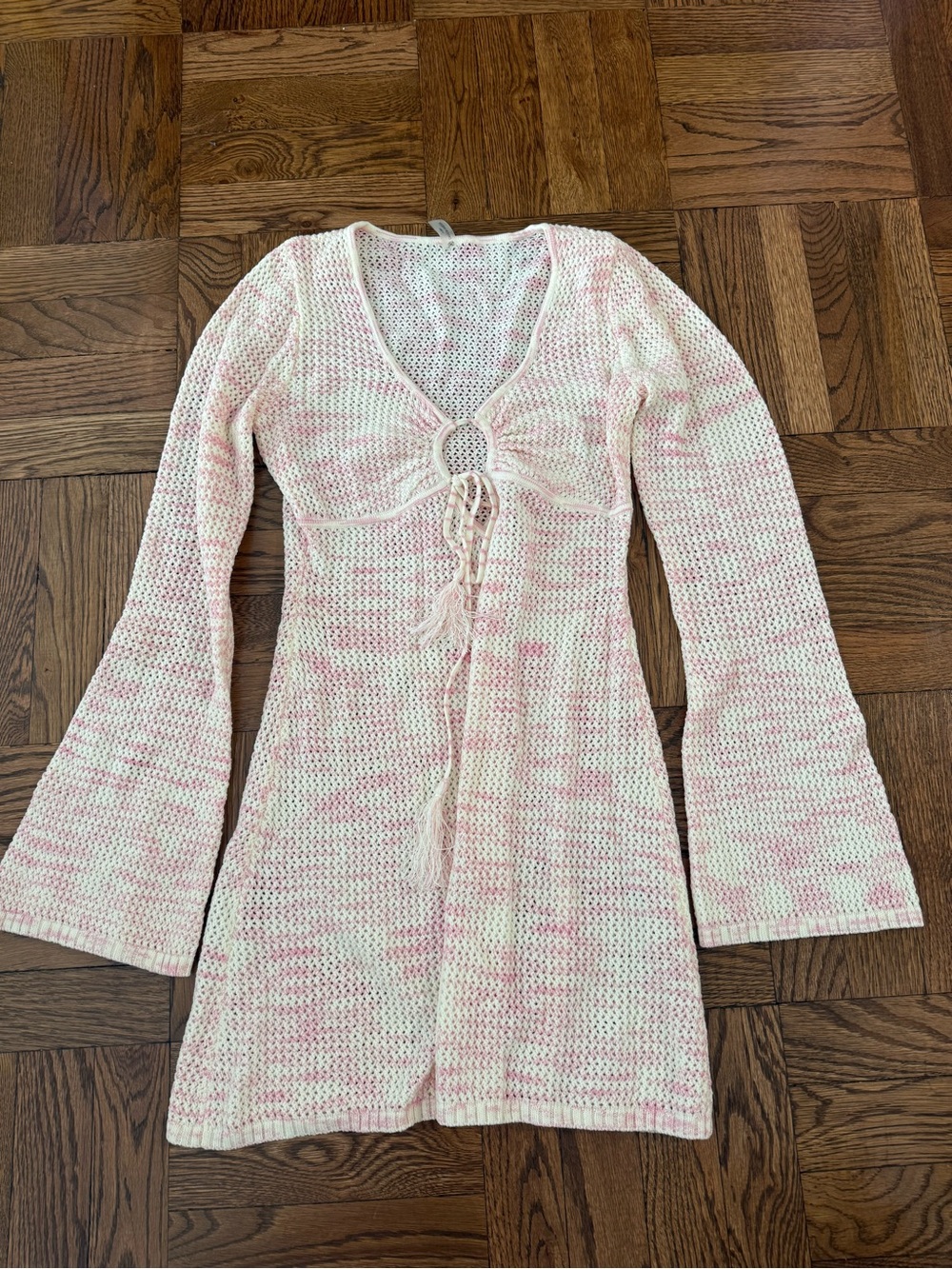 Devin Windsor Pink and Cream crochet cover up Dress